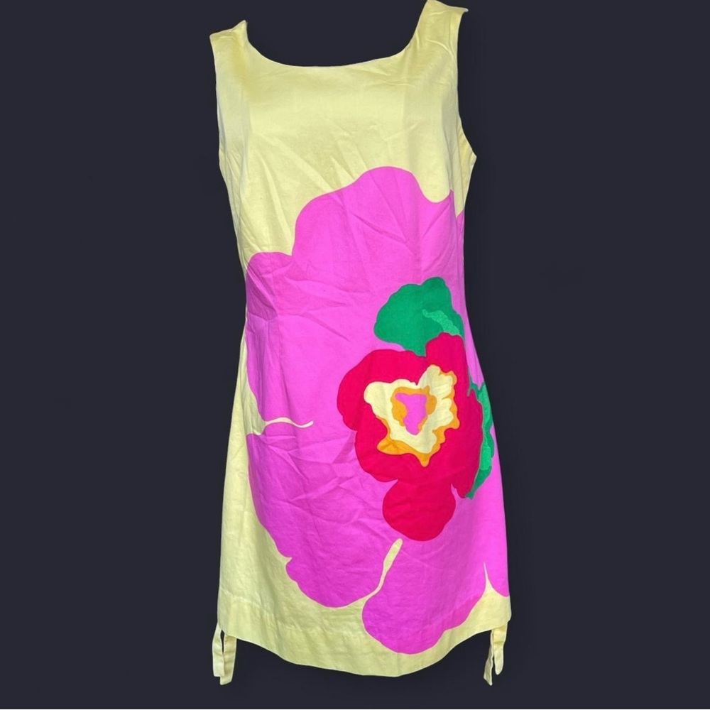 Lilly Pulitzer Delia Starfruit Yellow Lottie Dottie Placed Shift Dress Size 2
